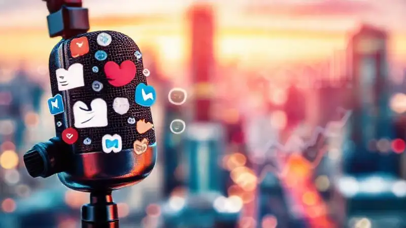 Digital marketing visuals promote a podcast