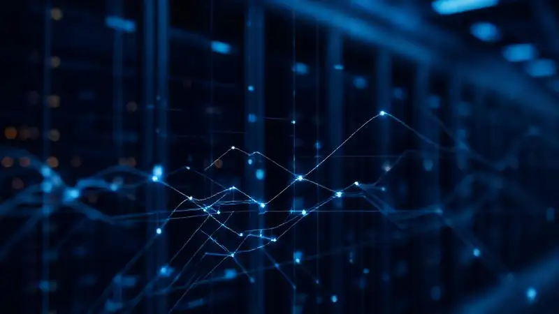 A futuristic network displays data streams