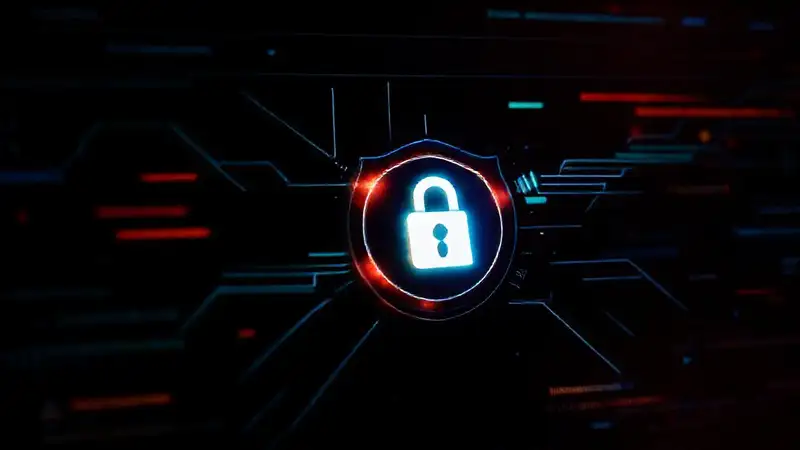 A dark, glitching WordPress interface warns subtly