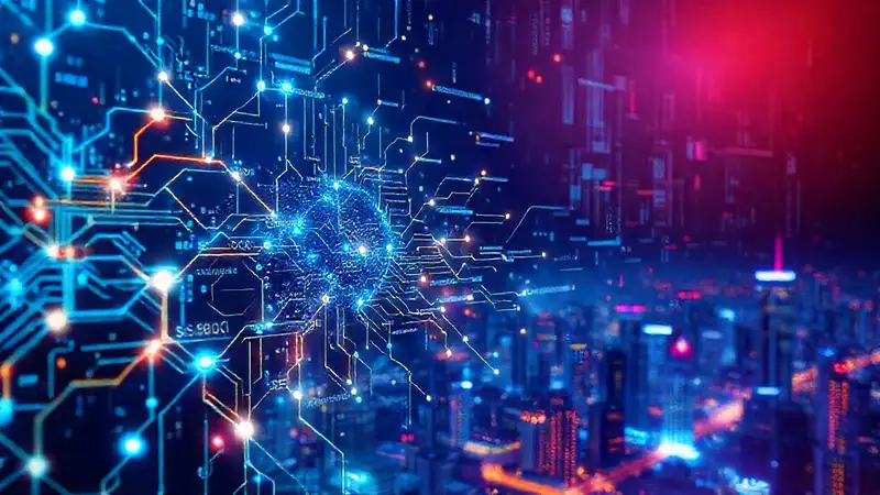 A complex network visualizes digital data