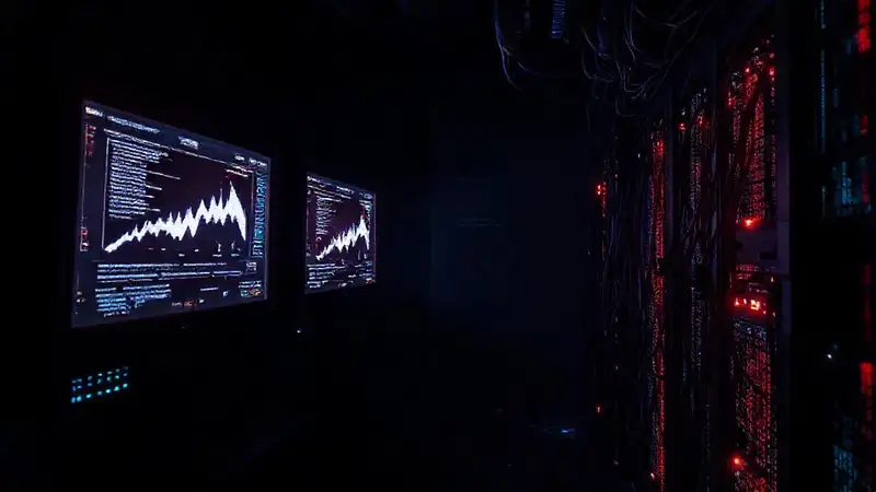 A dark server room embodied cybersecurity threat