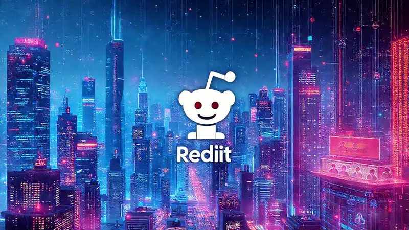 A vibrant, digital cityscape connects avatars