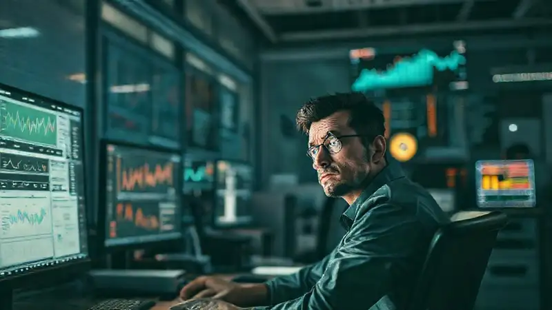 An overwhelmed worker navigated a digital office