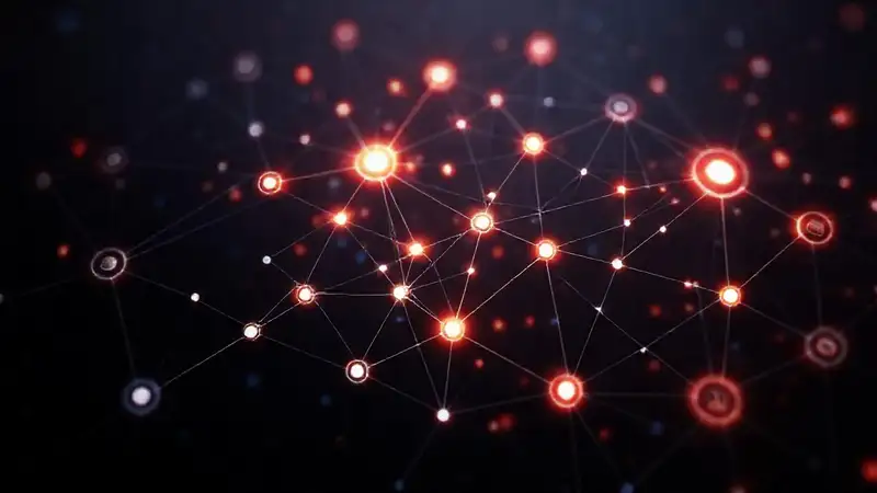 A futuristic network visualization glows subtly
