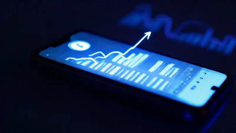 The phone displays a rising subscription trend