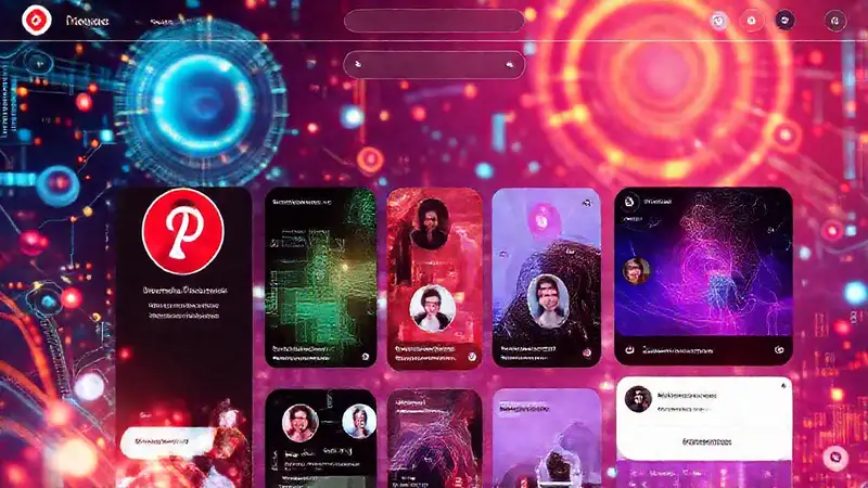 A sleek, AI-powered Pinterest interface glows