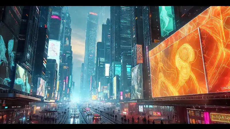 A dazzling, digital city unfolds