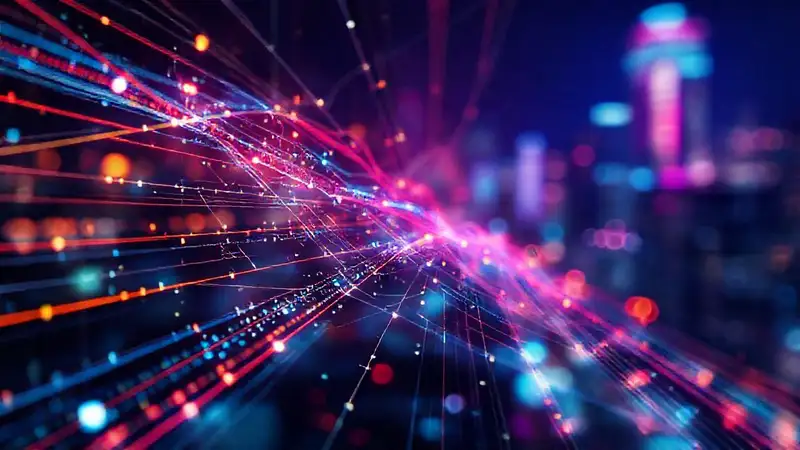 A vibrant digital network pulses with data