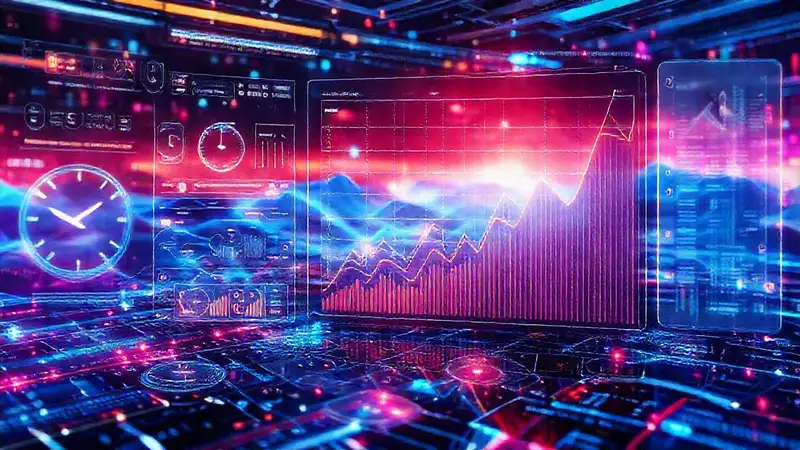 A dynamic digital interface displays trends