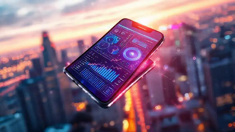 A sleek phone displays vibrant data