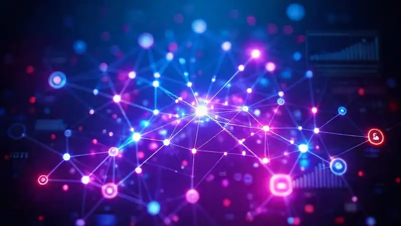 A glowing network displays interconnected data