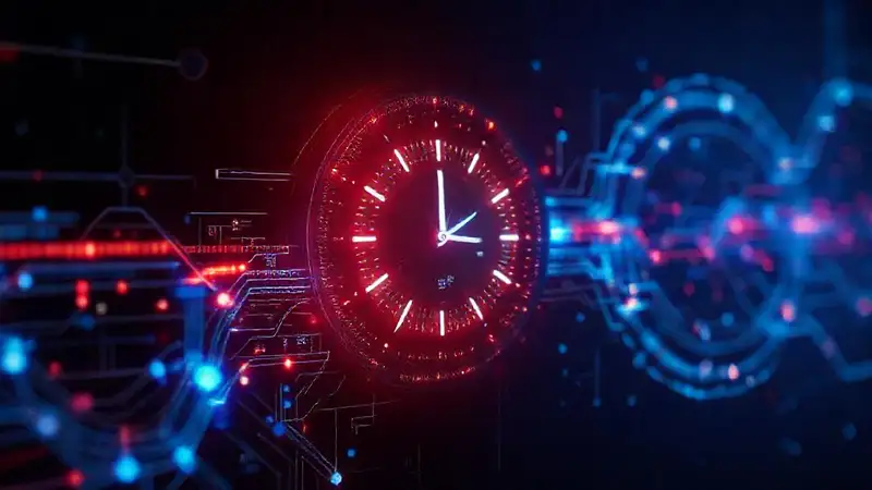 A sleek clock displays strategic digital data