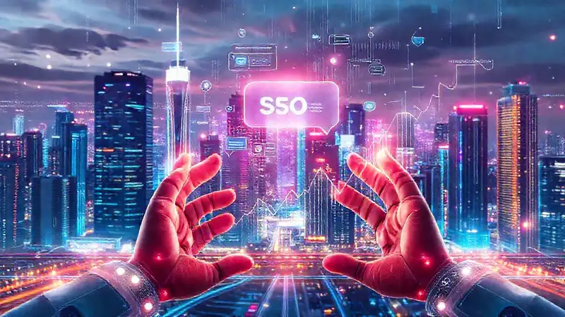 A vibrant digital city displays data