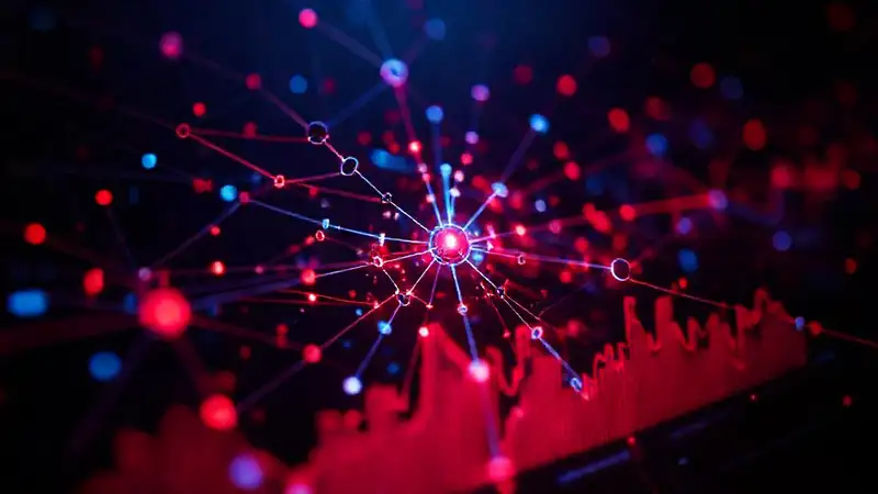 A futuristic visualization employs glowing