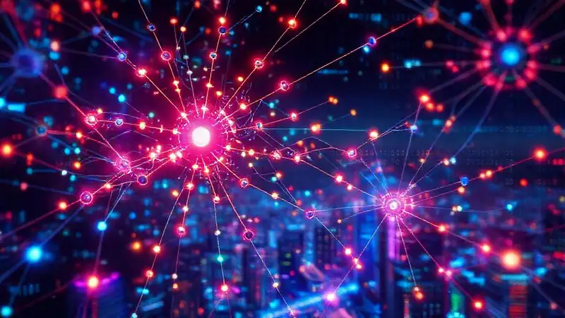 A digital network displays complex information