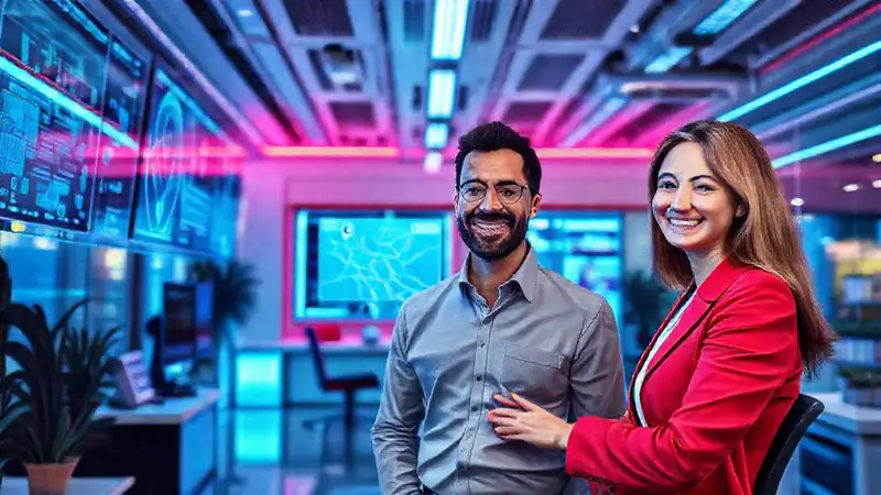 A modern office fosters dynamic productivity