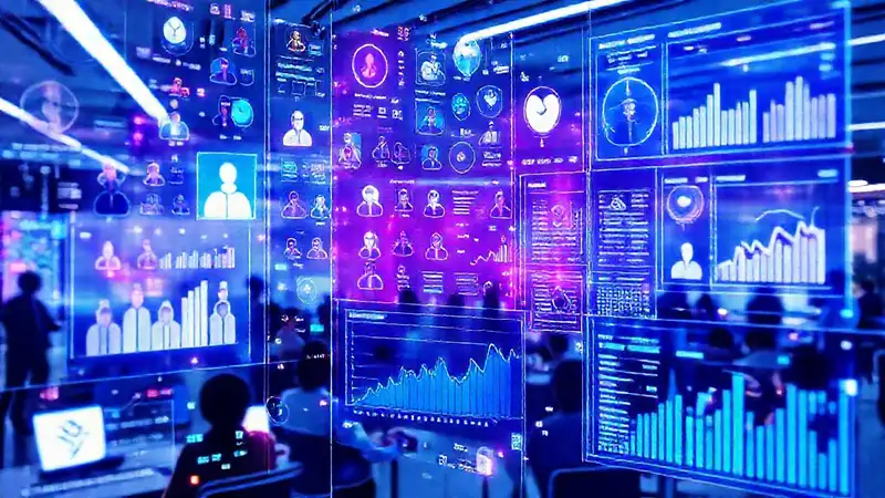 A modern interface displays dynamic digital data