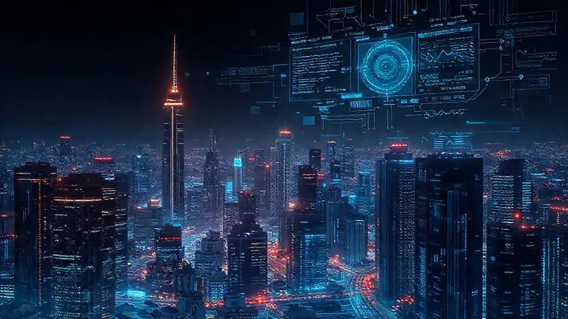 A sleek city analyzes data visually