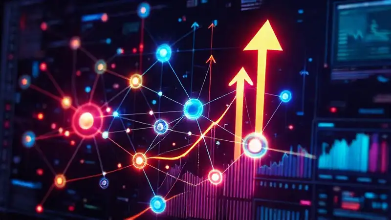 A futuristic network displays rising data