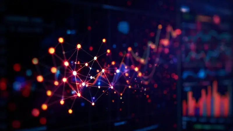 A futuristic interface displays vibrant data