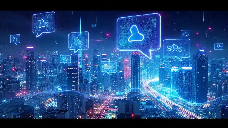 A vibrant digital cityscape pulses with data