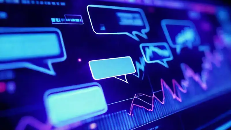 A vibrant, futuristic interface conveys data